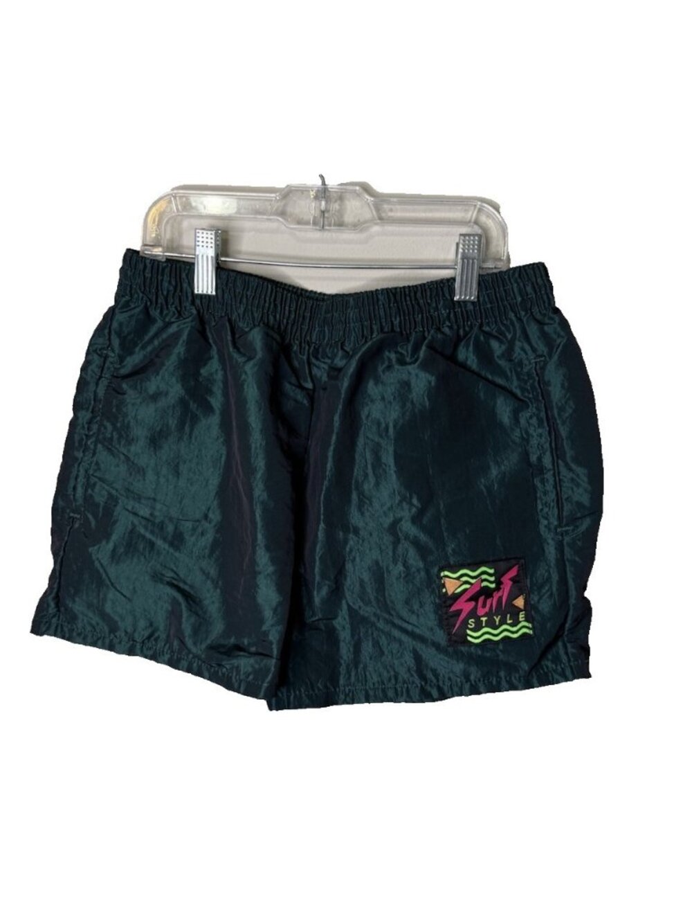 Vintage 90s Surf Style Swim Trunks Shorts Spell Out Above the Knee USA